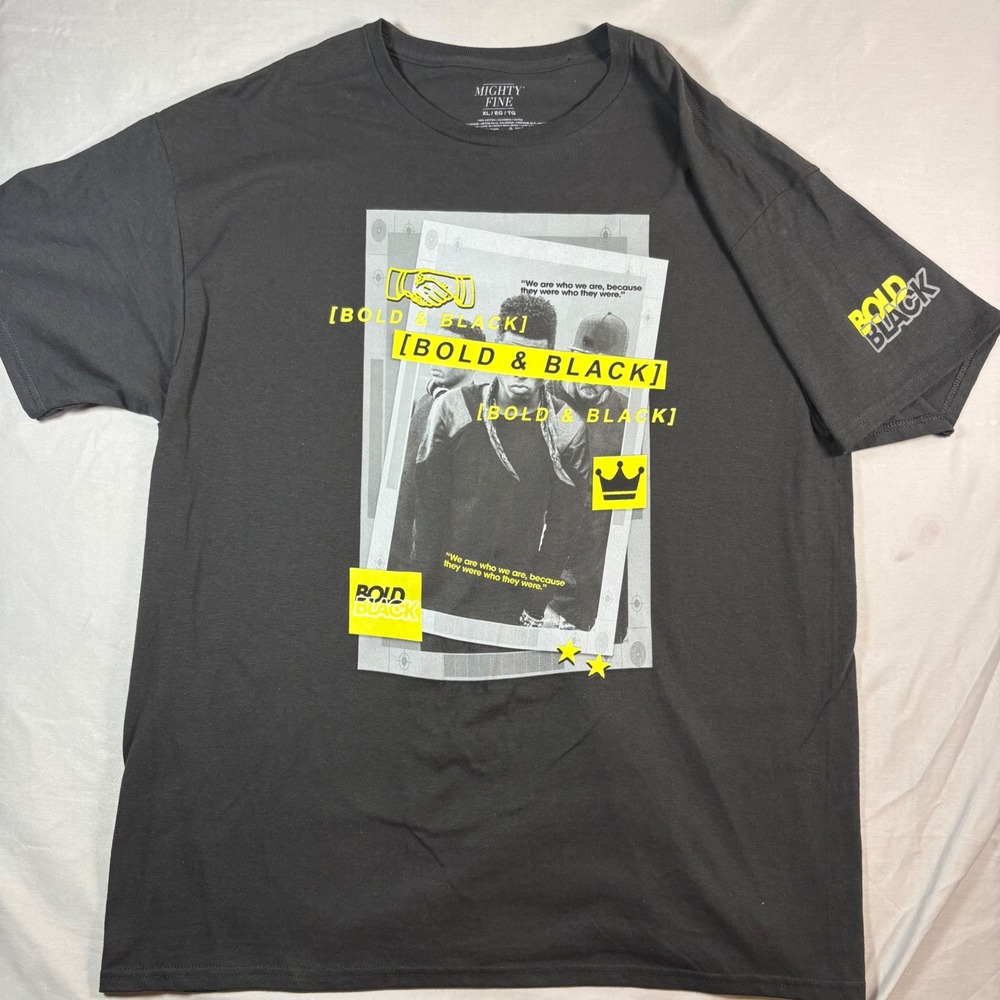 Mighty Fine Bold & Black Graphic Tee Mens XL Charcoal Black Yellow Streetwear
